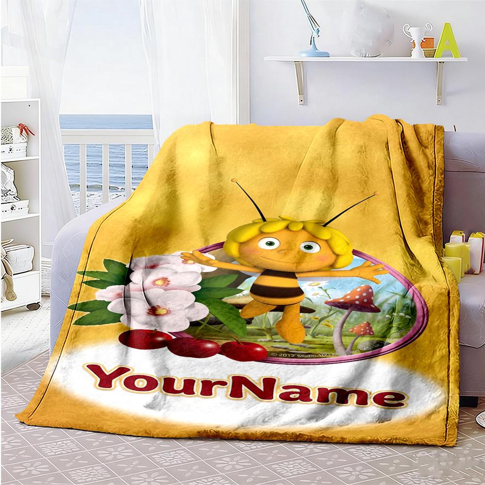 Biene Maja Customize Your Name Blanket Multi-purpose Personalized Blanket Soft & Cozy Versatile for Seaside Sofa Living Room Couch