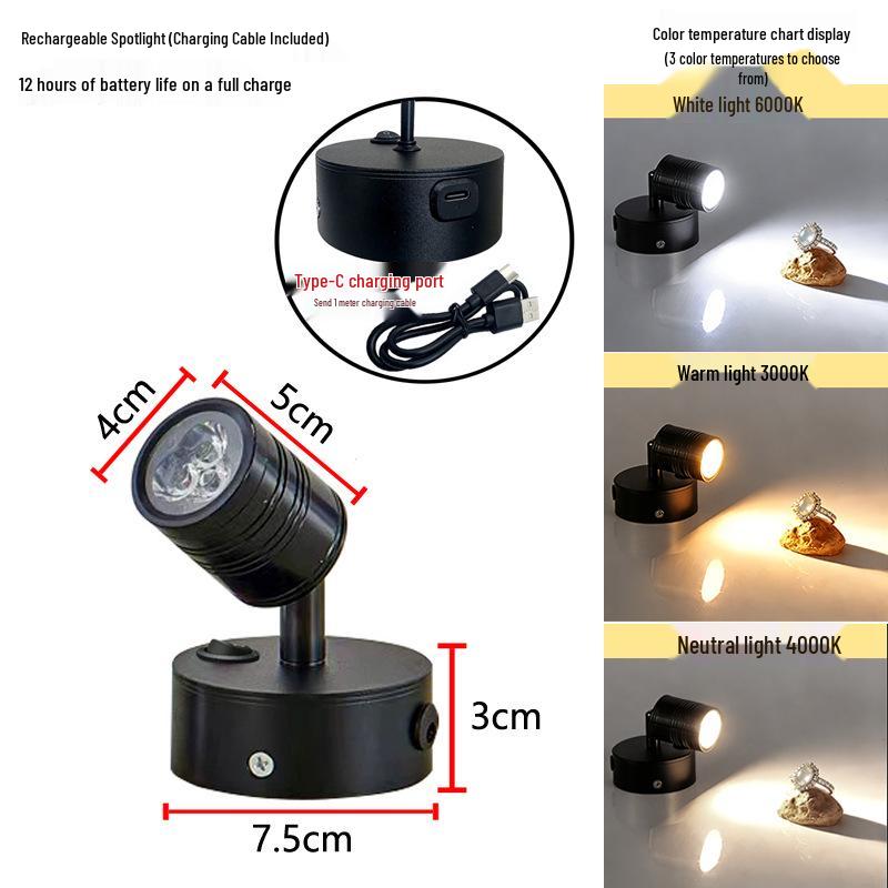 Wireless Jewelry Display Spotlights for Cabinets and Desktops