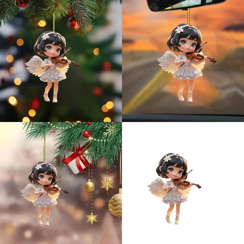 Flat Acrylic Surface Pendant With Angel Playing Violin Style For Decor Vehicle