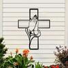 Praying Hands Iron Wall Cross Modern Religious Metal Decor Living Room Artwork Housewarming Gift Home Spiritual Minimalist Sculpture