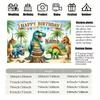 Cute Cartoon Dinosaur Birthday Backdrop, Customizable Name Tropical Jungle Party Background for Boys Room & Photoshoot