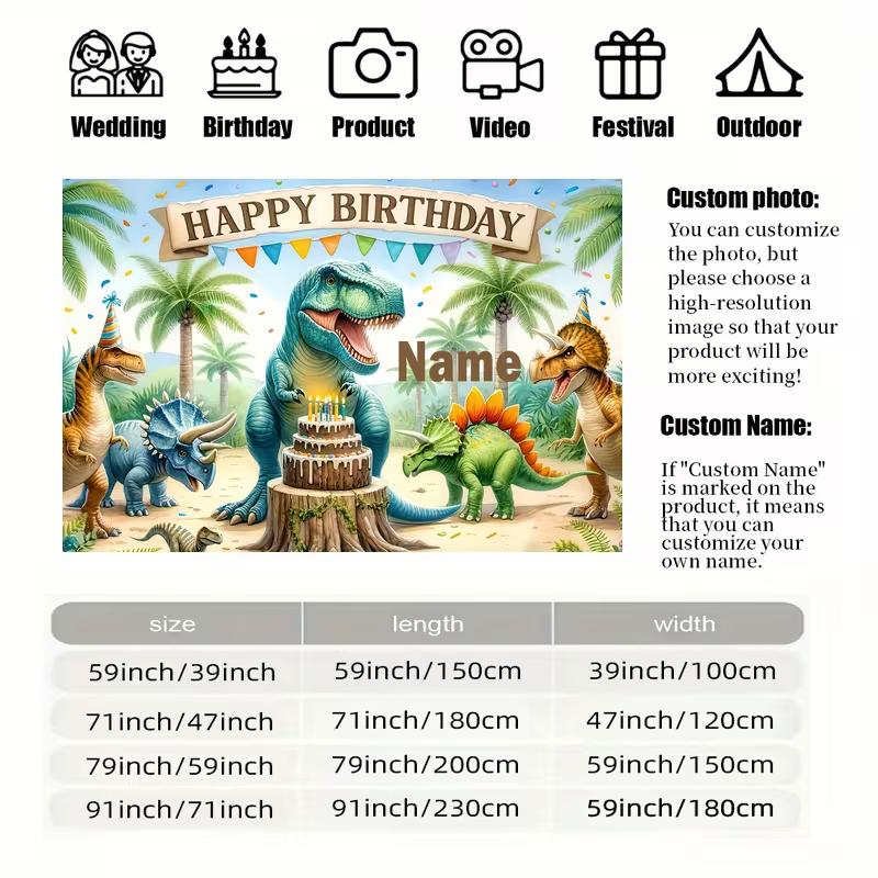 Cute Cartoon Dinosaur Birthday Backdrop, Customizable Name Tropical Jungle Party Background for Boys Room & Photoshoot