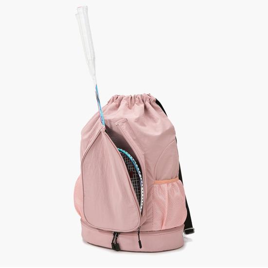Drawstring Gym Backpack Sports Bag with Shoe Compartment Racket Pocket Lightweight Daypack for Badminton Tennis Basketball Fitness