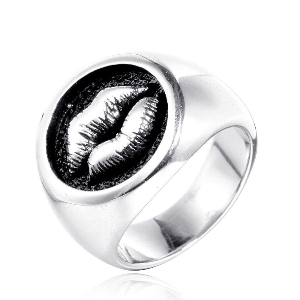 Solid Lips Ring 316L Stainless Steel Rock Man Punk Ring Size 7-13