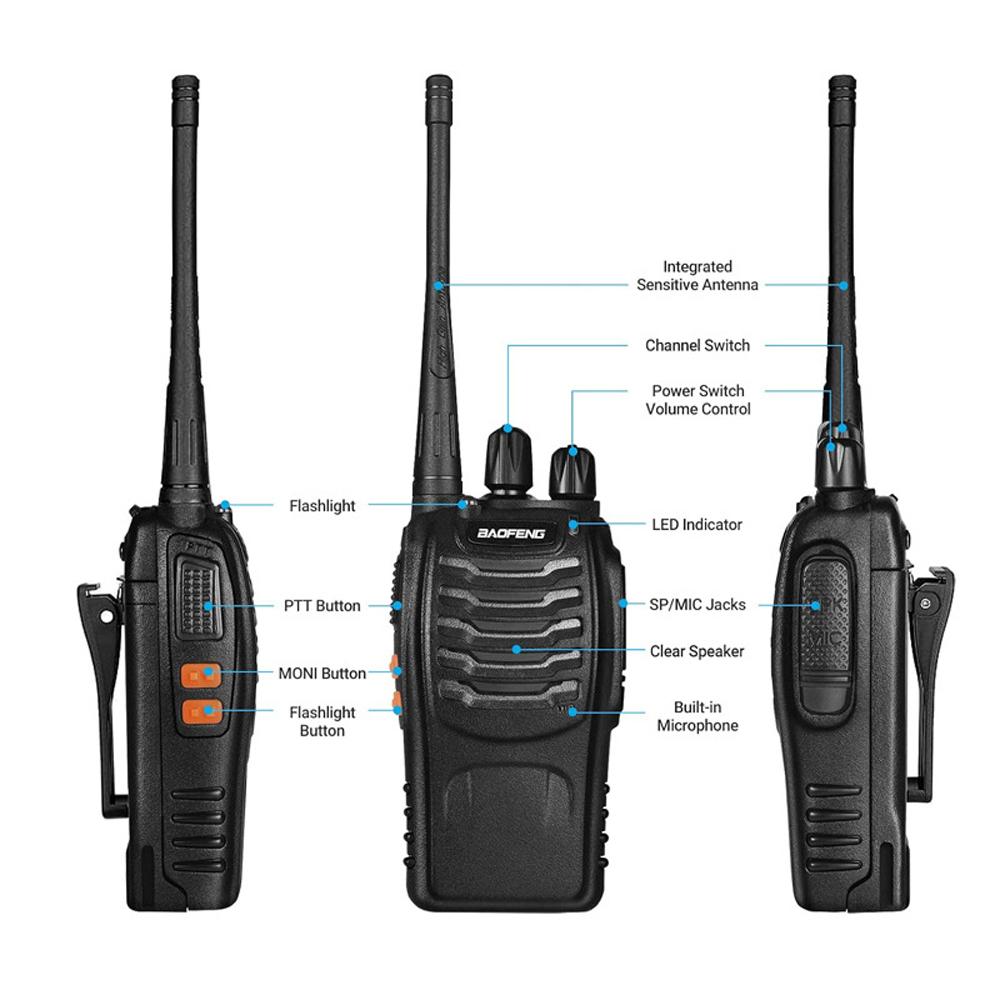 2PCS Baofeng BF 888S Walkie Talkie UHF BF888S Long Range Two Way Ham Portable Radio Transceiver for Hunting Hotel Receiver