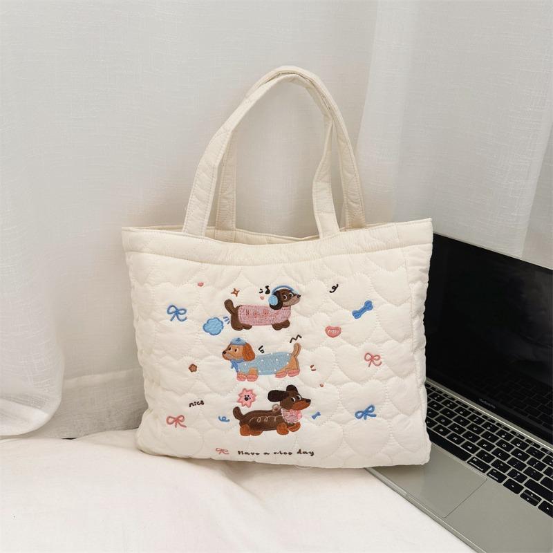 4 Cute Kitten Embroidered Handbag Quilted Tote Bag Women's Shopping Bag