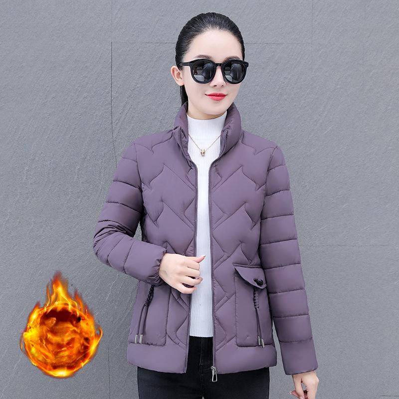 

Women s Autumn and Winter Parkas – Short Coats, Zippered Stand-Collar Jackets, Full-Sleeve Thick Warm Outerwe S фіолетовий