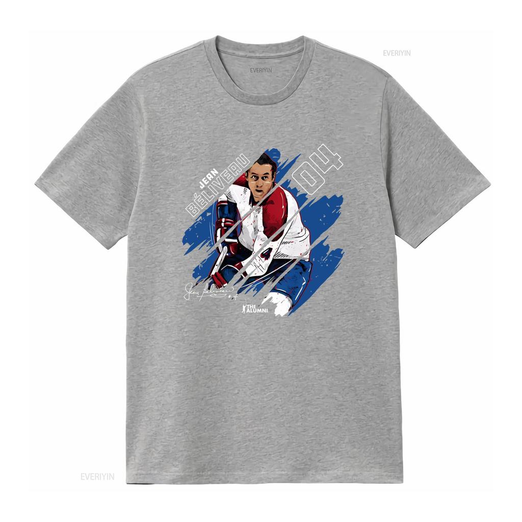 Montreal Nhla 04 Jean Beliveau Hockey Player Stripes Print T Shirt vintage Washed Top For Everyday Wear Stretched Slightly