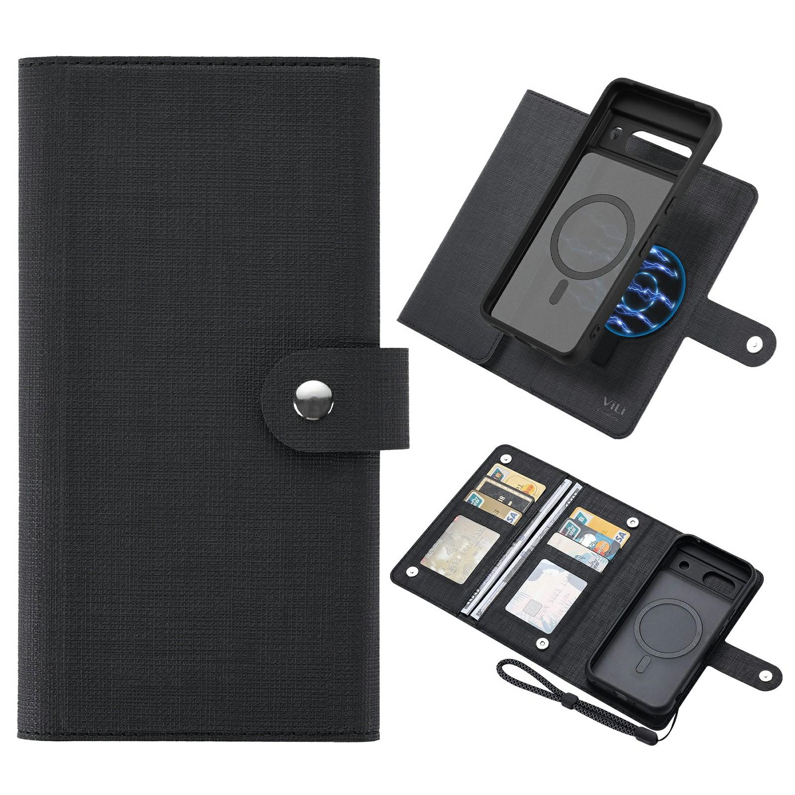 

VILI GMA Series For Google Pixel 8a Magnetic Case RFID Blocking Wallet Detachable Leather Phone Cover Black
