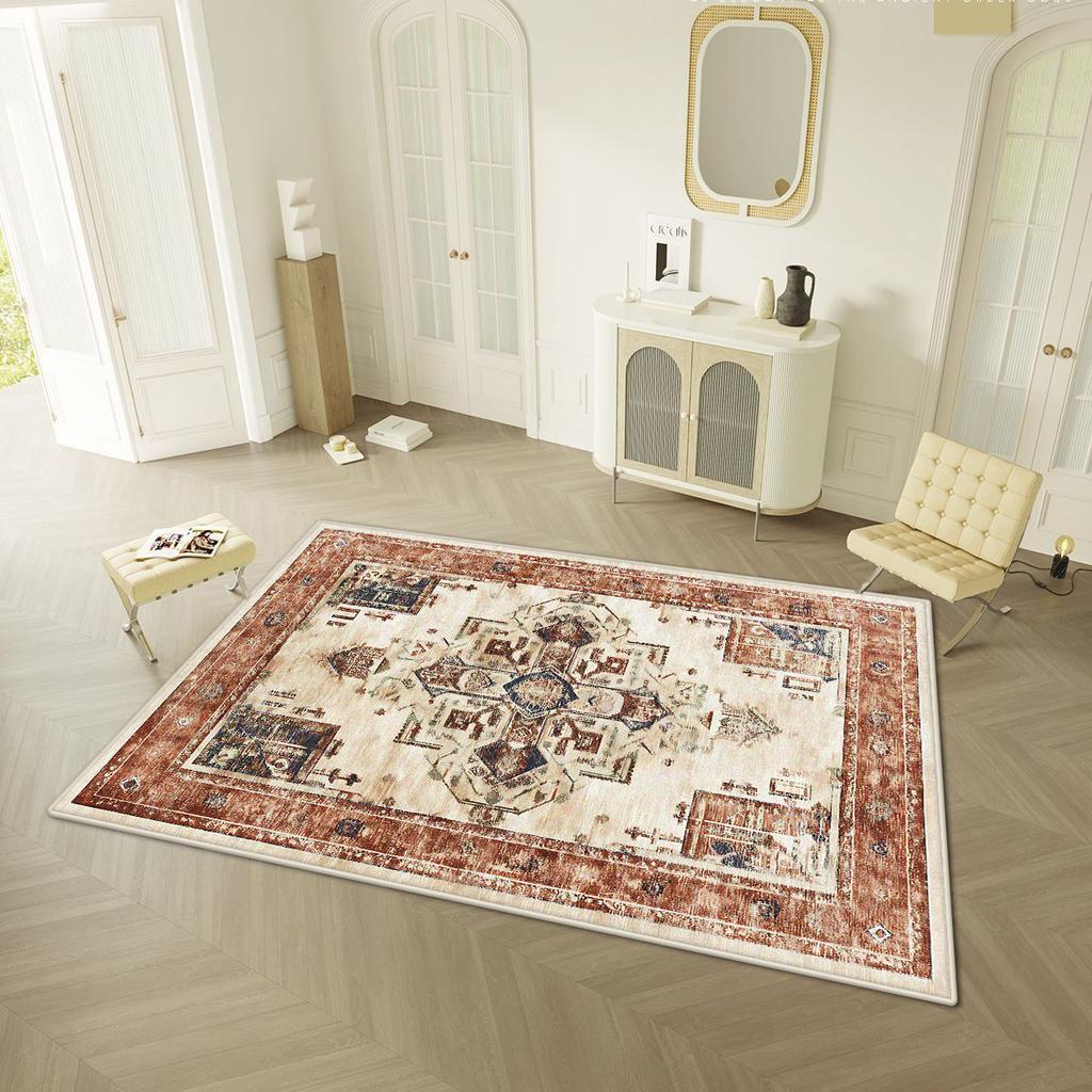 Persischer Retro-Stil Wohnzimmerteppich Leichte Luxusdekoration Zuhause Leicht zu reinigende Bodenmatte Schlafzimmer Ankleidezimmer Rutschfester Waschbarer Teppich