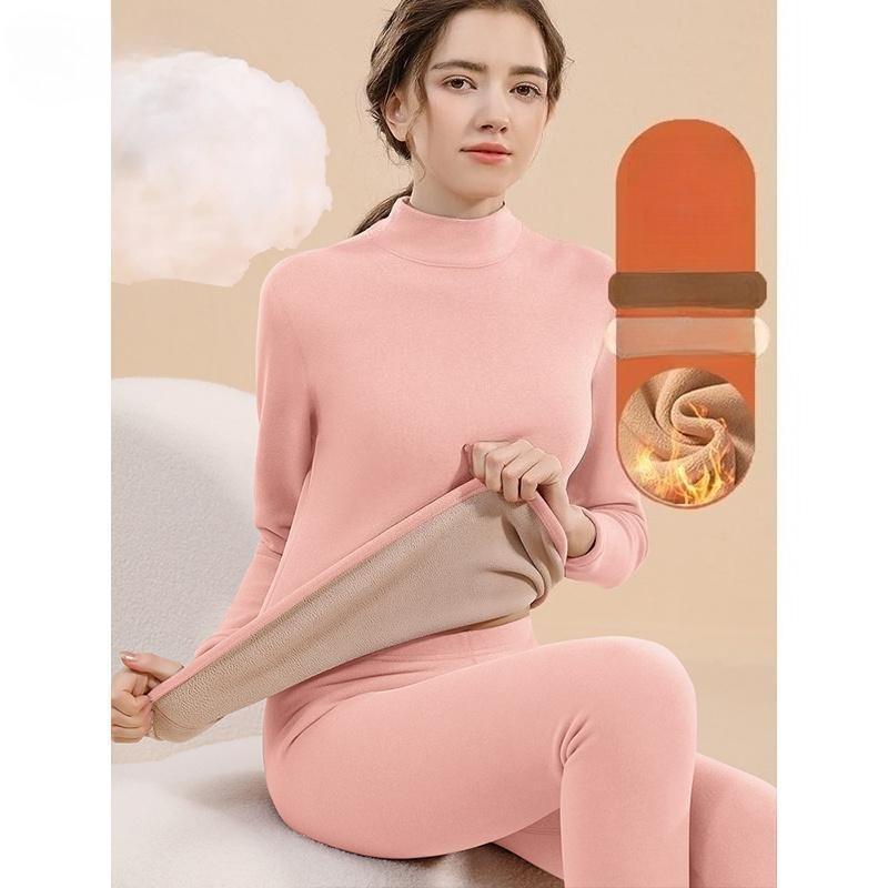 Thermal Underwear Sets for Women Mid-high Collar Winter Warmth High Stretch Base Thick Velvet Tops Trousers Seamless Lingerie