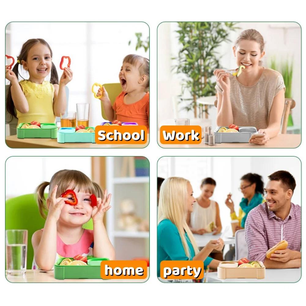 Children's Kid's Bento Lunch Food Boxes,Packed Lunchbox Food airtight Side dish Sealed Kitchen Storage Containers organizers