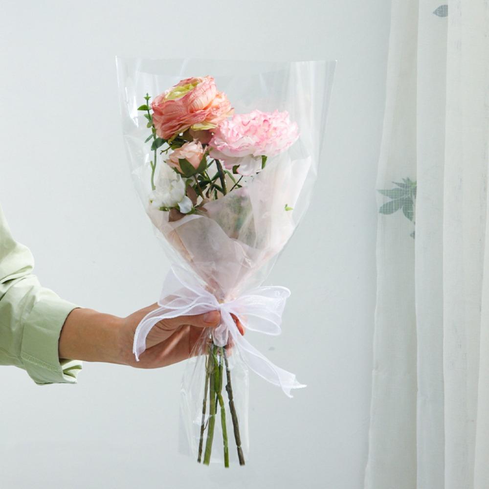 50Pcs Transparent Flower Wrapping Bag Waterproof Floral Wrappers  Wedding Party Decoration