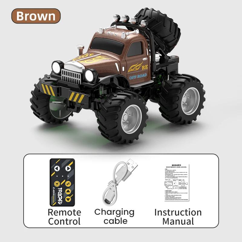 

Mini Rc Car 1/64 Alloy Diecast With Trailer Remote Control Pick-up Trucks Desktop Cars For Boys Electric Truck For Kid Gift коричневый