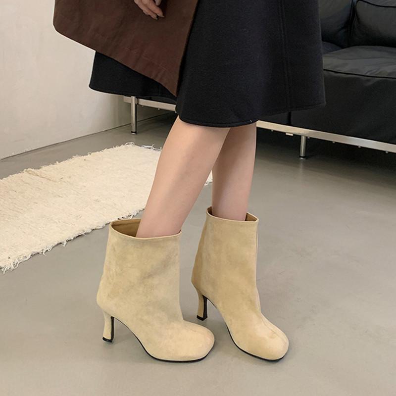 Fashion Bailmaos Brand Women Boots Street Style Winter Pleated Round Toe Ankle Boots Thin Heels Shoes Concise Chelsea Short Botas Mujer