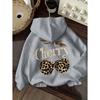 Women's Autumn Winter Hoodie - Casual Regular Fit Sweatshirt with Letter Leopard Cherry Print Top