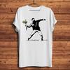 Banksy Graffiti Art Love Is In The Air FLOWER BOMBER Funny Tshirt Unisex White Casual T Shirt Unisex Streetwear Tee Nosticker