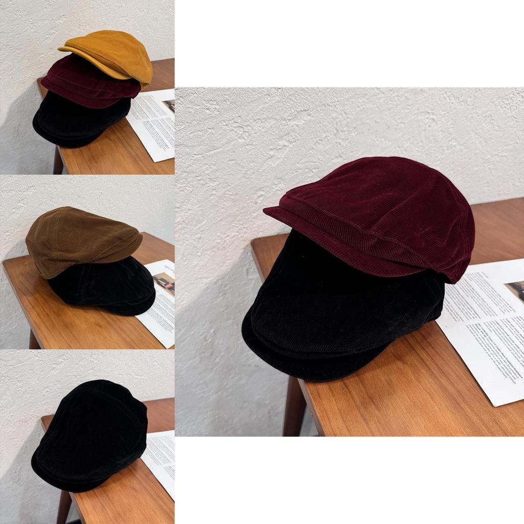 Classic British Style Corduroy Solid Color Cap With Warmth And Sunshade For Fall And Winter