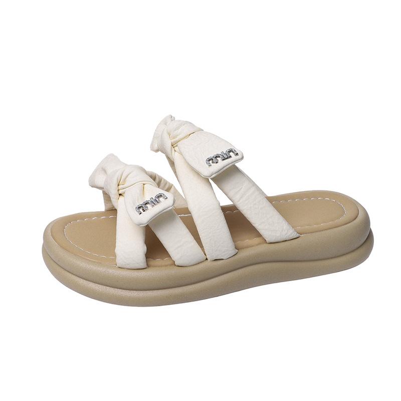 Flat-bottomed Bow Slippers for Women's Summer Wear 2025 New Seaside Beach Shoes with Skirts Lazy One-pedal Slippers