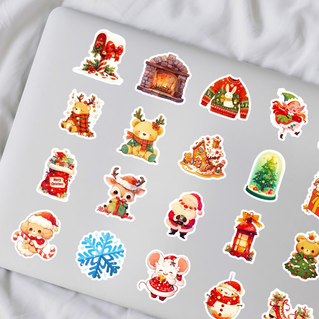 50 Christmas Dreamy Cartoon Doodle Stickers, Claus Stickers, Snowflake Decorations