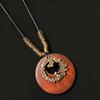 1PC Gift Ethnic Style Necklace Leaves Beaded Pendant Vintage Wooden Dress Long Chain Sweater Necklace Choker Owl