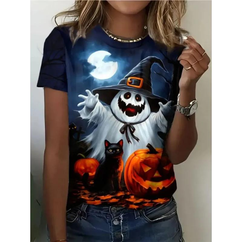 Fashion Women's Clothing Crew Neck Short Sleeve 3D Christmas Color Printing Christmas Short Sleeve Crew Neck T-Shirt