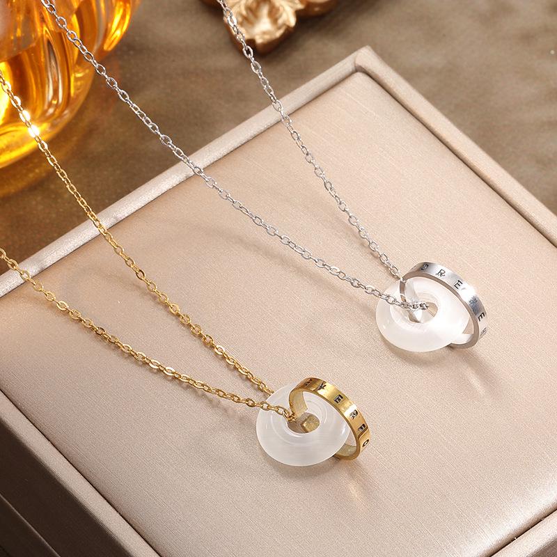 Elegant Interlocking Letter Ring Titanium Necklace: Stylish Luxury Clavicle Chain for Women