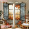 2PCS Thanksgiving Fall Curtains, Wooden Door Maple Leaf, Digital Print, Bedroom Living Room, Office, Kitchen, Bathroom