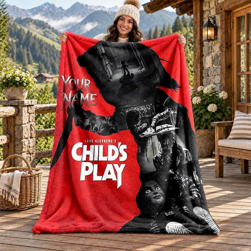 Chucky with Tiffany Custom Name Flannel Blanket Personalized Soft Warm Plush Throw Blanket Customized Gift for Family Friends