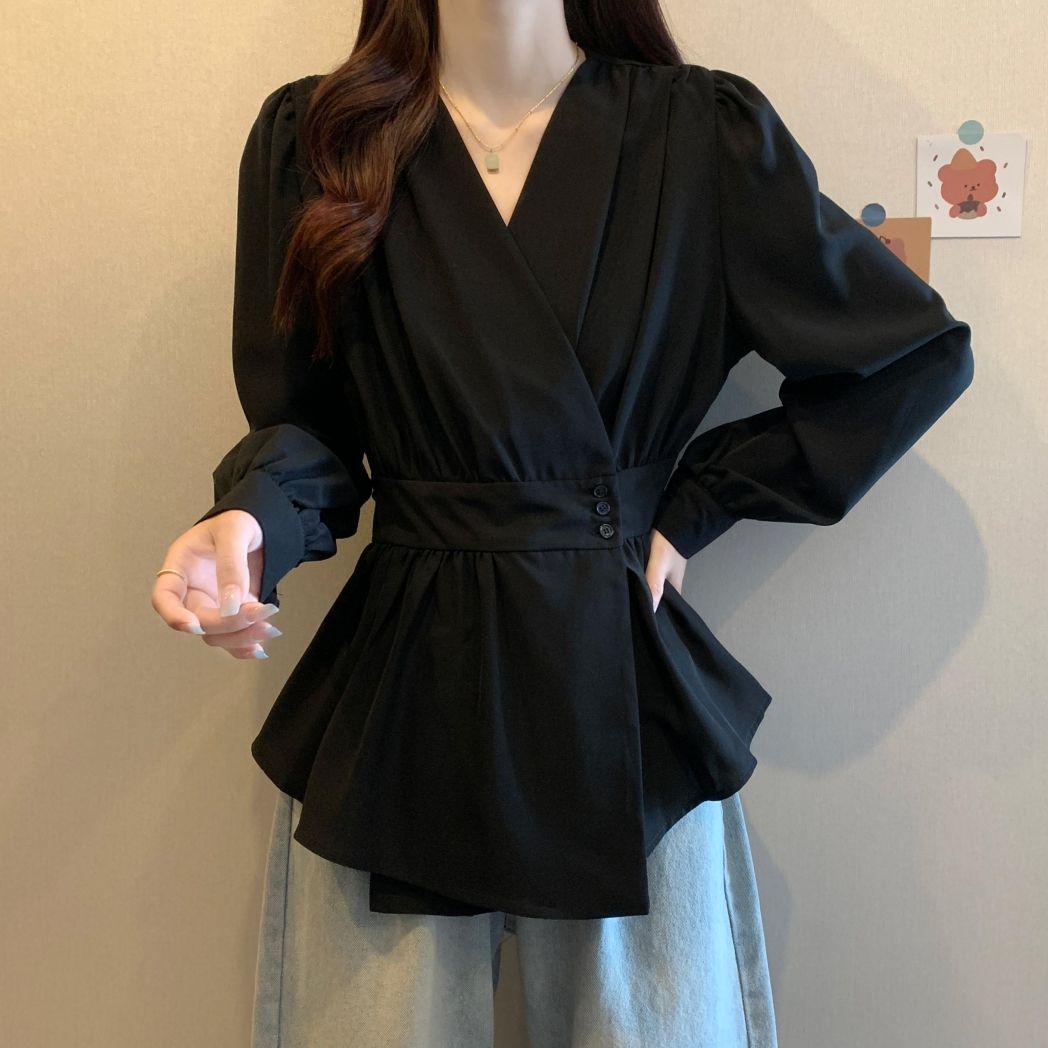 

Autumn 2023 Plus Size Women s Stylish Loose Solid Color Fashion Top L (100-120 Jin) чёрный