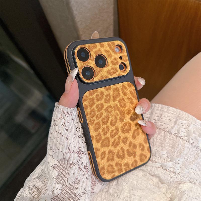 Glitter Leopard Print Frosted Phone Case for iPhone 17 Pro Max/16/15 - Full Coverage iPhone 14 Plus