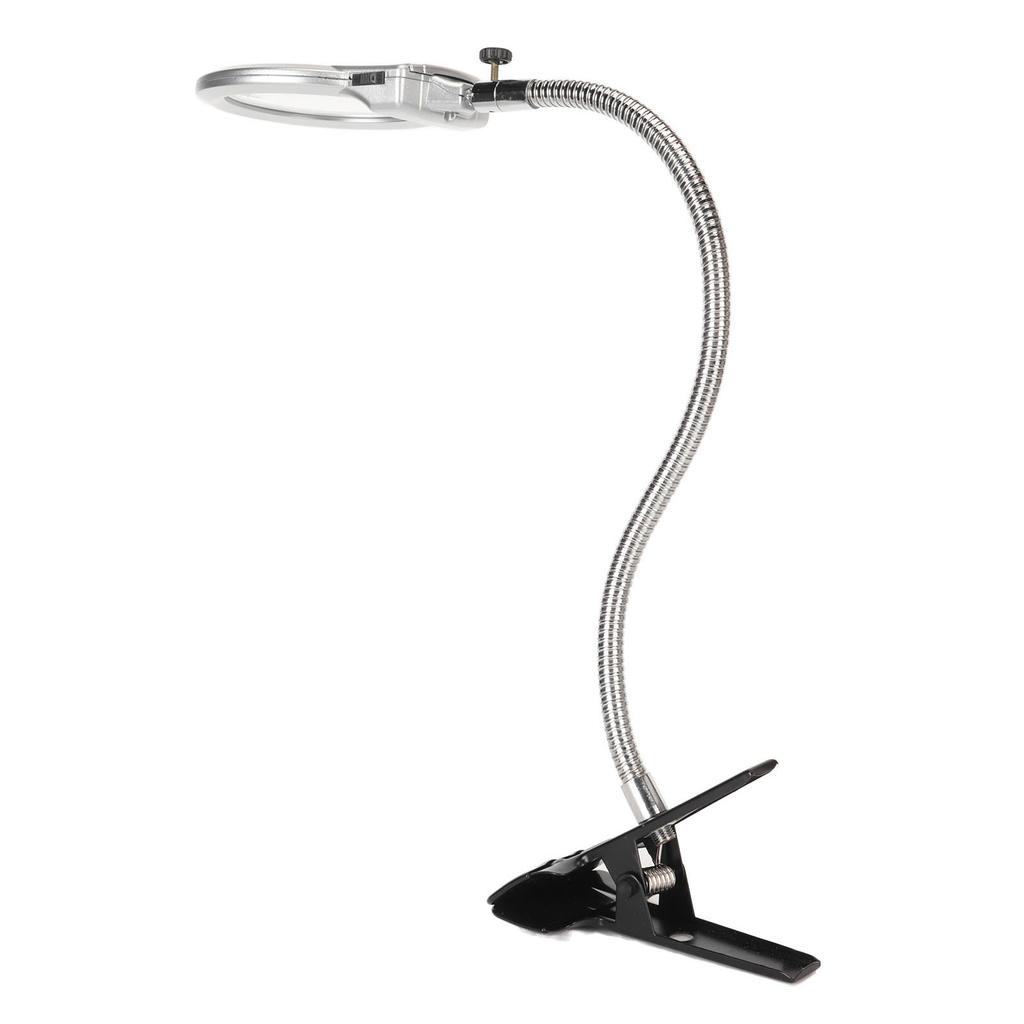 Lupa de Fixação 2X e 6X Lente Dupla Mangueira Flexível 2 LEDs Lupa de Clip com Luz