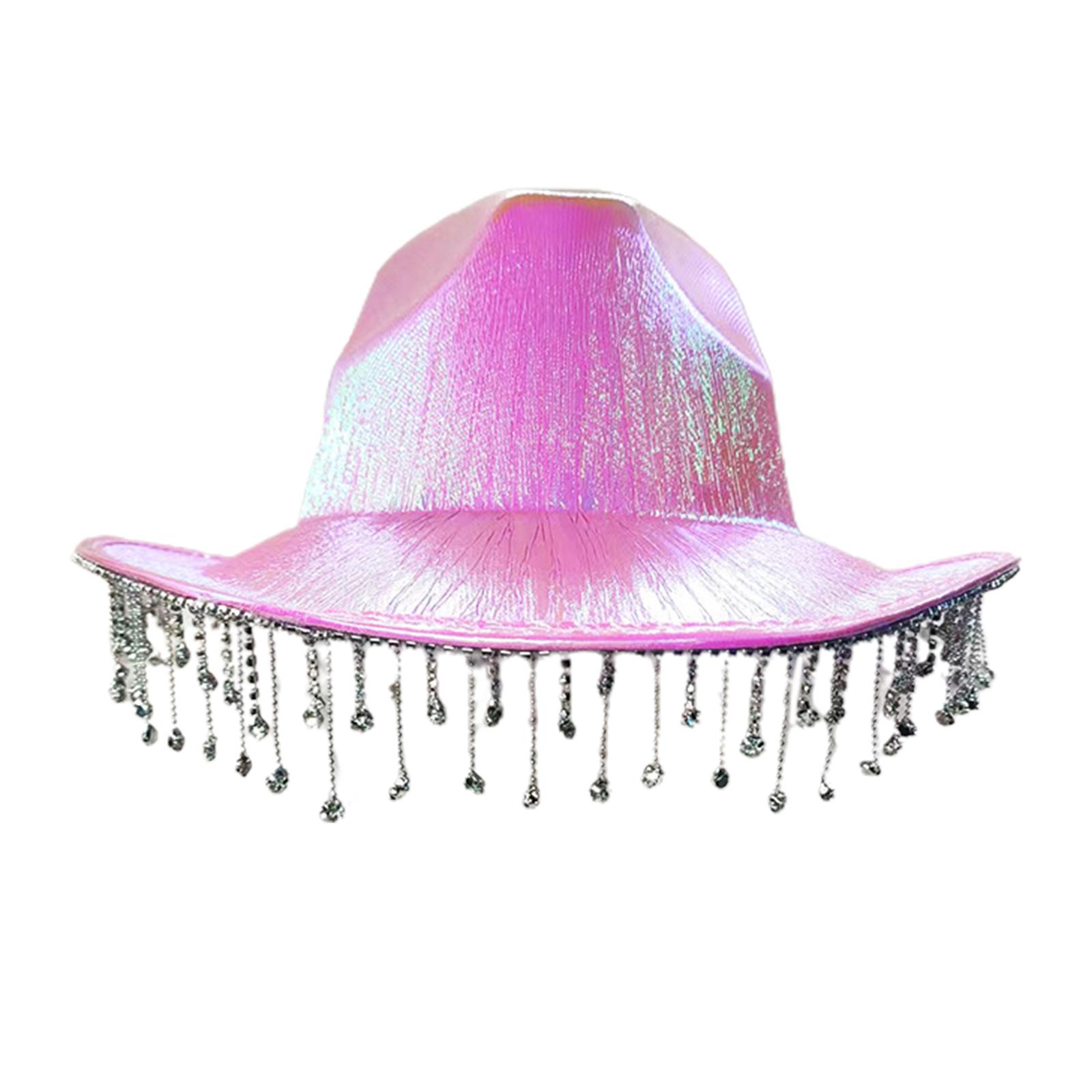 

Sparkly Tassel +Cowboy Hat Neon Color Fedora Hat for Bachelorette Party Jazz Hat All-match for Street Shooting розовый