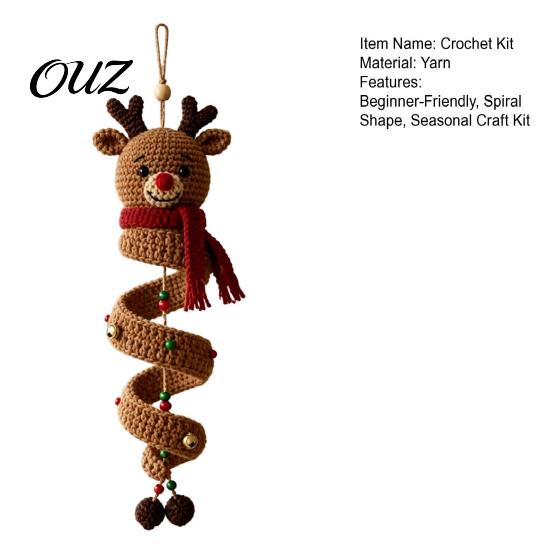DIY Spiral Ornament Craft Christmas Crochet Kit, 3D Reindeer Hanging with Beginner Supplies Yarn And Beads, Seasonal Handmade Decoration for