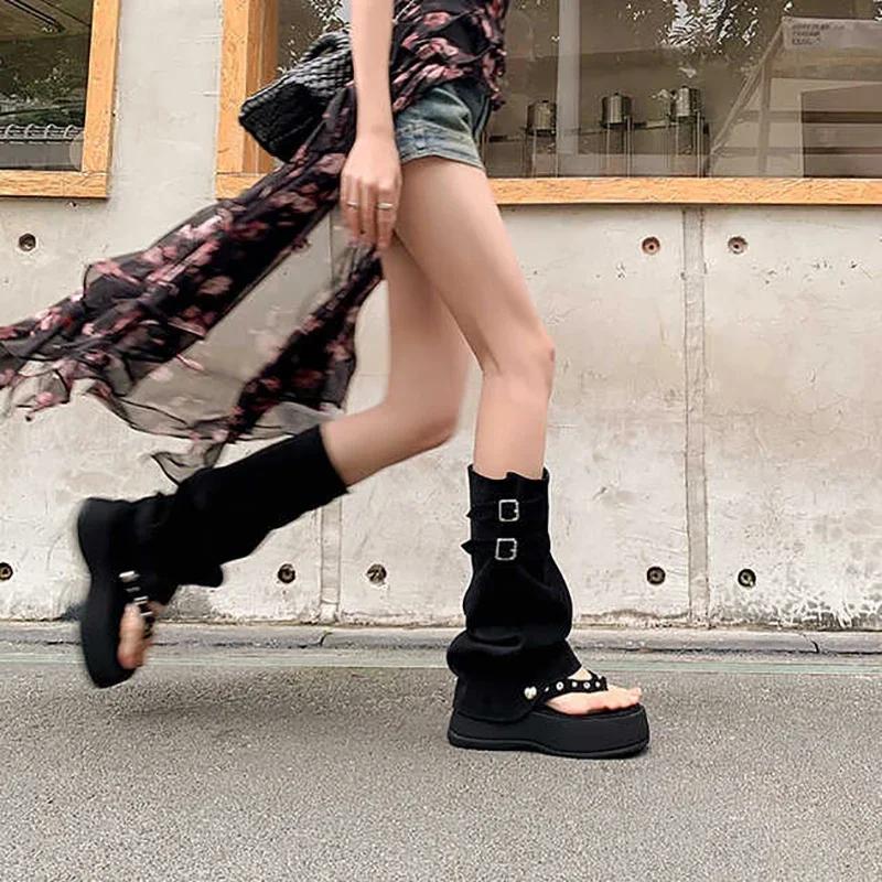 Sandali Estivi Romani a Clip per Dita Moda Tendenza Zeppe Basse Scarpe Piatte Gambe dei Pantaloni Stivali Scarpe Casual per Vestito Stile di Strada