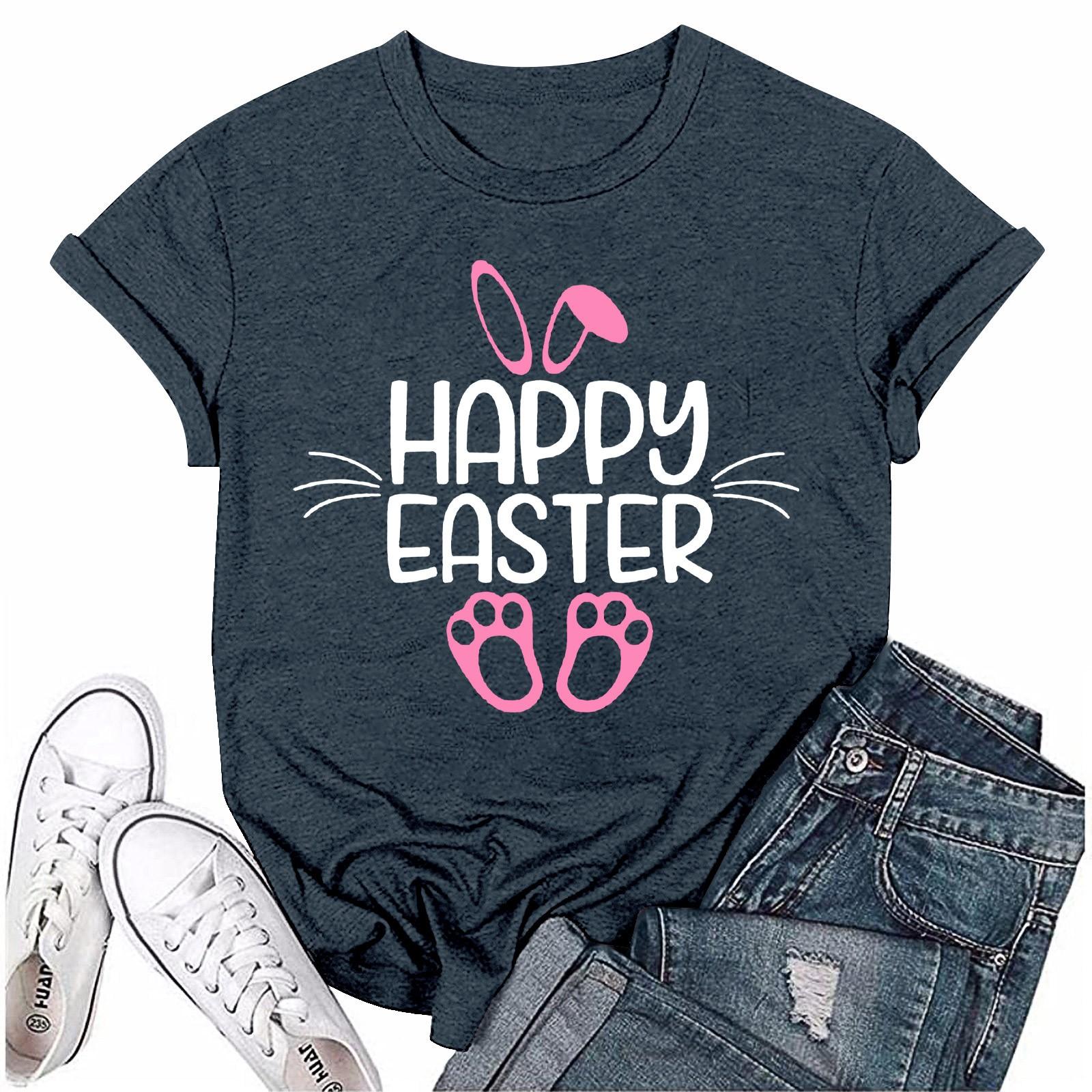 

Женская модная пасхальная принтованная повседневная плиссированная круглая футболка с коротким рукавом L