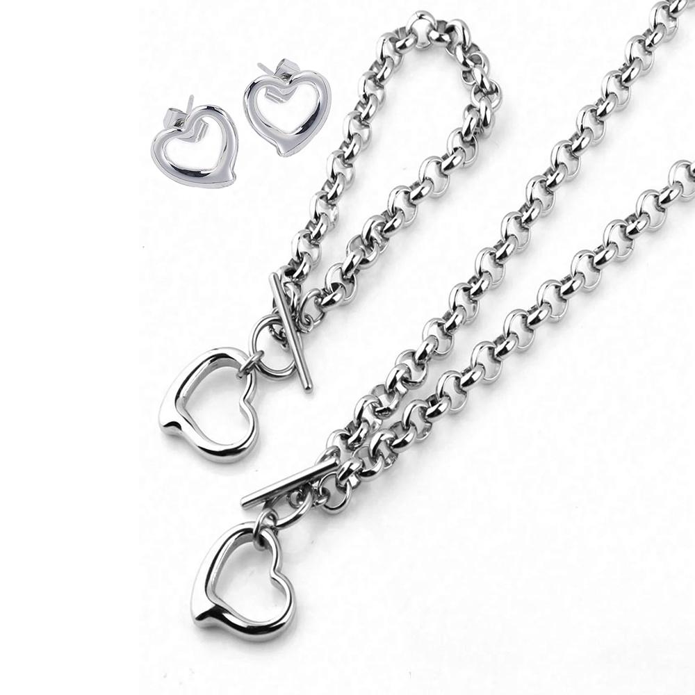 Aomogo Set INS Exquisite Love Fashion Stainless Steel Bracelet Earrings Necklace Pendant Set Women's Daily Goods Party Favors