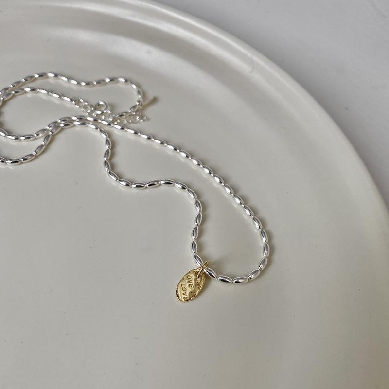 Korean Style 925 Silver Oval Bead Clavicle Necklace Women Niche Design Silver Jewelry