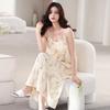 Women's Summer 1011 New Women's Modal Long Dress Loungewear with Chest Pad Suspender