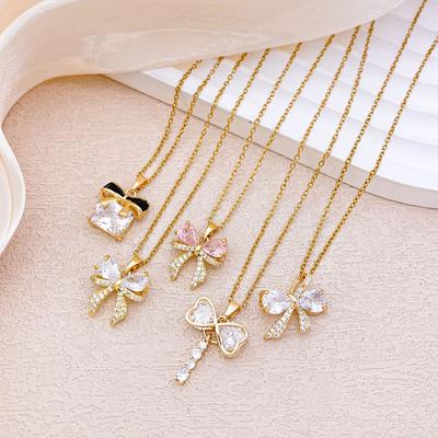 Necklace Hot-selling Bow Necklace Accessories Temperament Simple Ins Wind Copper Inlaid Zircon Fashion Versatile Accessories