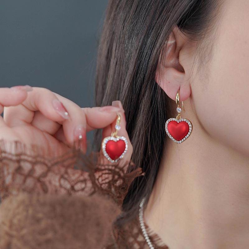 Cercei Ancola Roșu Argintiu Geometrici cu Picătură de Ulei - Modă Retro Manșete de Urechi High-End pentru Femei