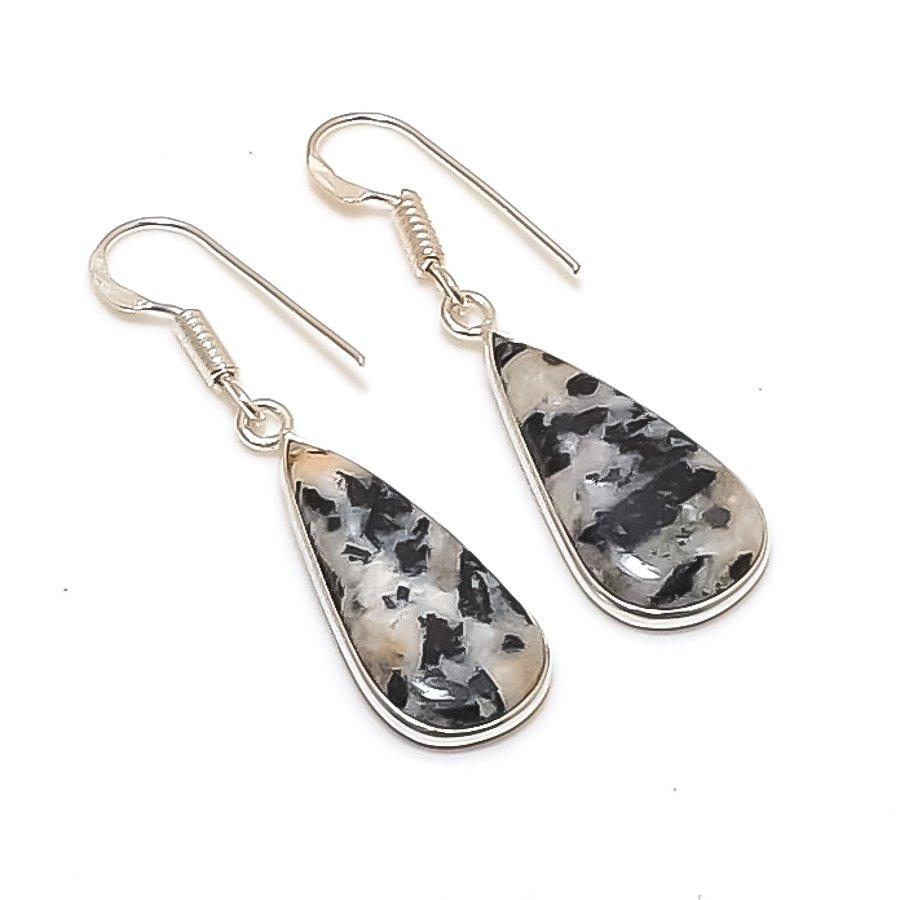 Natural Hornblende Stone Gemstone 925 Sterling Silver Jewelry Earring 1.62  AE-12094
