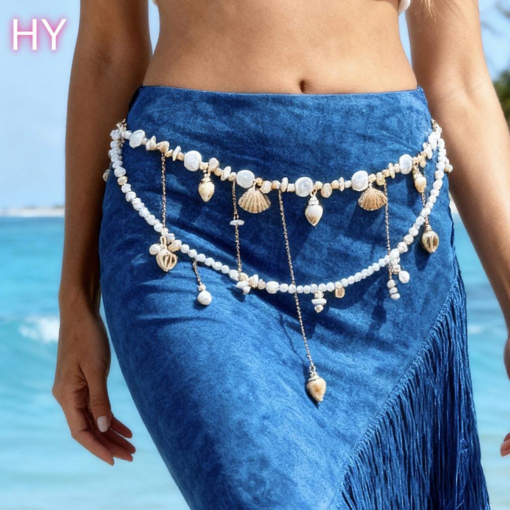 HY Multilayer Imitated Pearl Conch/Shell Waist Chains for Women Holiday Lady Seabeach Body Chain Accessories Fashion Jewelry