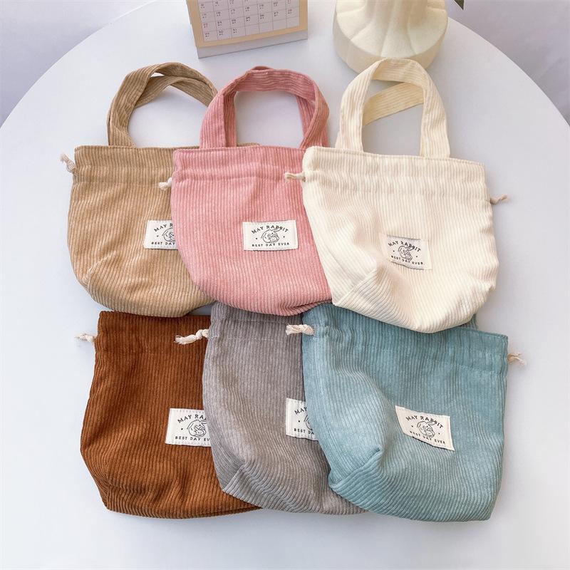Fashion Corduroy Drawstring Handbags Protable Phone Pouch Makeup Bag Handbag for Women Travel Organizer Bags Wedding Supplies