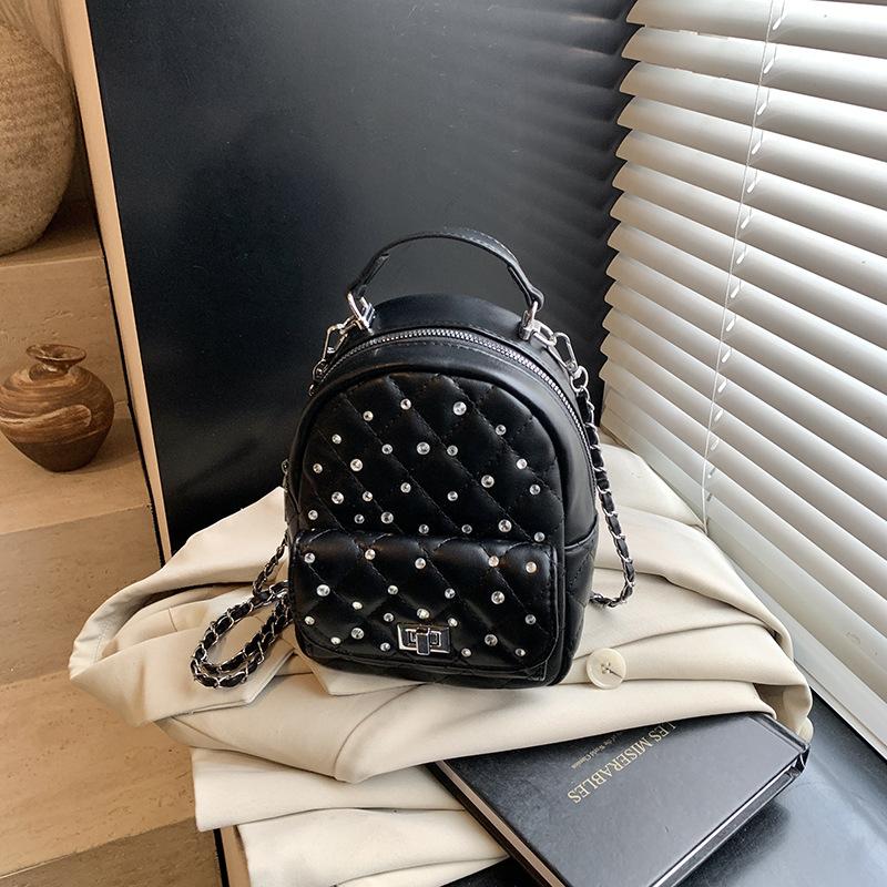 Fashion portable small bag women's 2025 new diamond-encrusted diamond chain bag casual backpack women