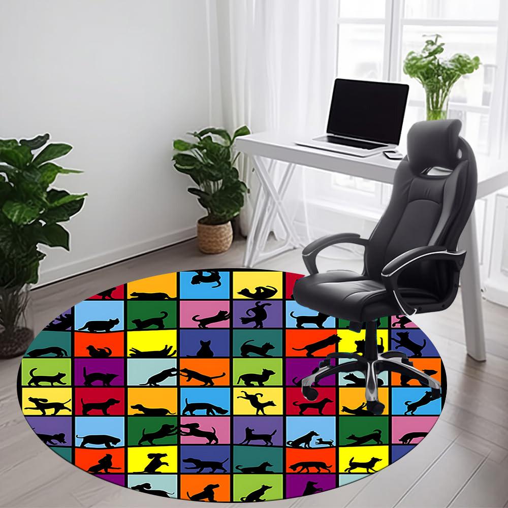 1pc Paws Playful Office Round Area Rug, Mat Suitable ForOffice, Under Office Chairs Bedroom Living Room Home Decor, Room Deco