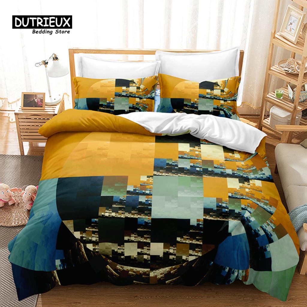 Psychedelic Swirl Duvet Cover Luxury Abstract Geometric Bedding Set Chic 3D Comforter Cover King For Girls Adults Bedroom Decor