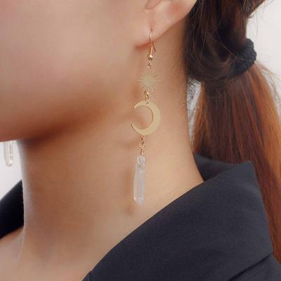 European and American Jewelry, Retro Long Fringed Transparent Semi-precious Stone Crescent Geometric Ear Hanging Female Ins Spice Girl Earrings