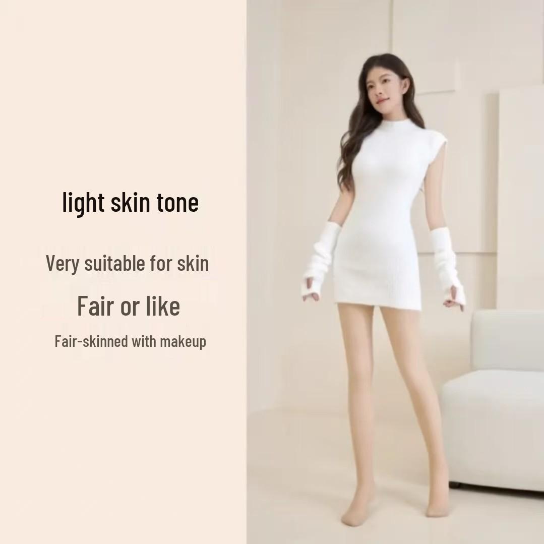 

Women s Plus Size Nude-Fleece Lined Double-Layer Tights - 960 Needles for a Bare Leg Feel No Fleece [130g, 15-25°C]