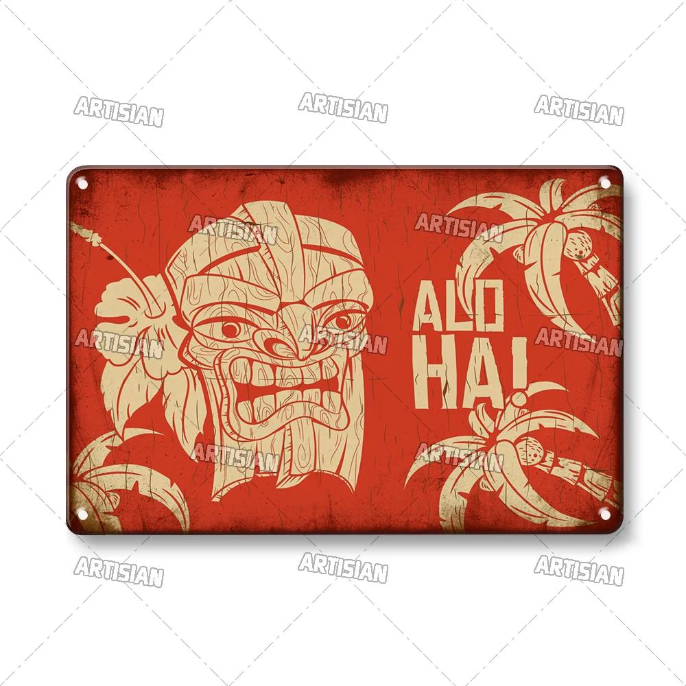 RetroTikiBarSign Retro Tiki Bar Metal Tin Sign - Vintage Hawaii Decorative Plate, Home/Garage/Cafe Wall Plaque